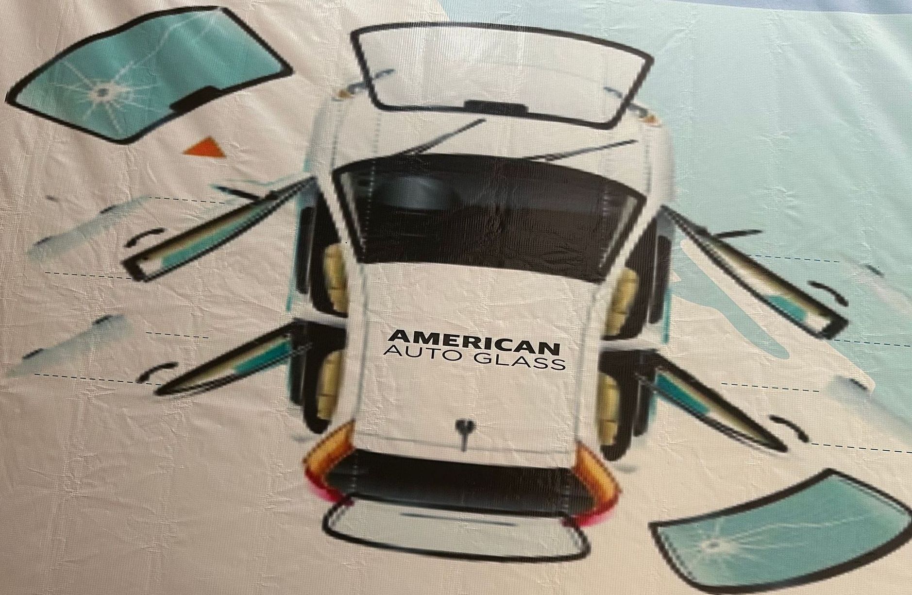 White race car model with teal accents and detached doors on a textured surface