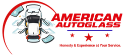 American Autoglass logo with a car and broken windshield, red and black text, slogan “Honesty & Experience at Your Service.”